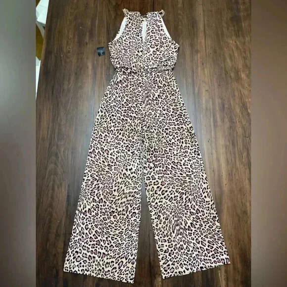 2/$12 Thalia Sodi Pantsuit XS Jumpsuit Pink Leopard Print Wide Leg Sleeveless - Picture 11 of 15